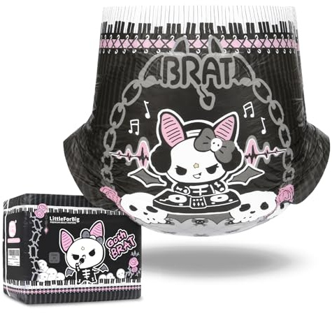 LittleForBig Pañales estampados para adultos ultra absorbentes, 7000 ml, 10 unidades, mocoso gótico (L)