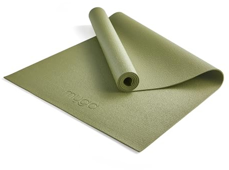 Myga Yoga Mat with Carry Strap – Non-Slip, Lightweight & Durable Exercise Mat for Yoga, Pilates & Fitness – Sweat-Resistant & Easy to Clean – 173cm x 61cm x 4mm – Moss