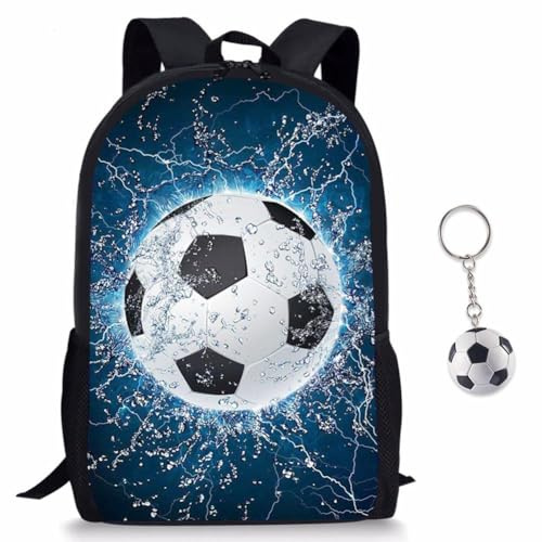 KDFSSIPE Mochila De Fútbol, Bolsa De Fútbol Para Adolescentes y Niños, Mochila Deportiva Impermeable Para Entrenamiento, Colegio, Viajes, Llavero De Football y Baloncesto (water)
