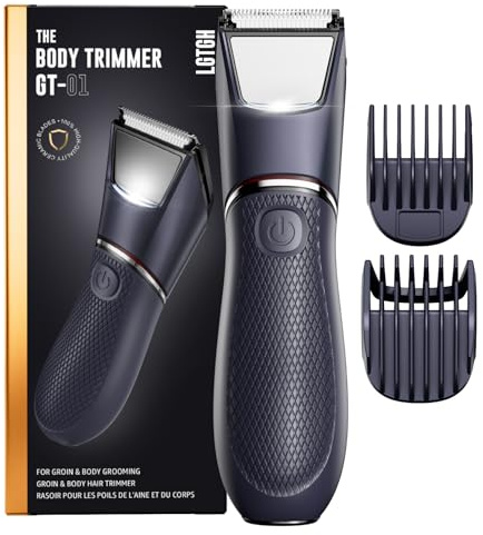 Body Trimmer for Men: Pubic Hair Trimmer with Mirror & LED Light - IPX7 Waterproof Wet or Dry Use for Chest/Back/Groin -Ceramic Blades & Travel Lock - No Nicks/Cuts Ball Shaver