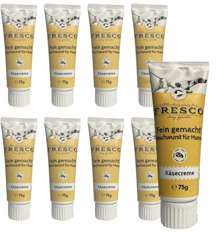 FRESCO Dog Fein Gemacht! Käsecreme Hunde Tube | Vegetarisch mit Edamer, frischen Karotten & Kürbis | Premium Hundeleckerli getreidefrei | 9 x 75g | Aus Deutschland