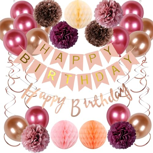 Fzyisw Set di palloncini decorativi per compleanno, ghirlanda di palloncini e spirali, decorazione di compleanno, pompon di carta, Honeycomb per ragazze e donne