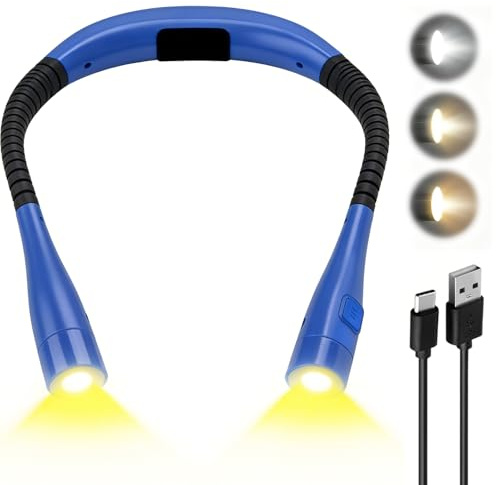 Pretify Luz de Lectura Cuello Recargable, Lampara de Lectura LED para Libros en la Cama, 3 Colores y Brillo Ajustable, Brazos Flexibles, Luz para Leer Manos Libres para Tejer, Reparar, Regalos
