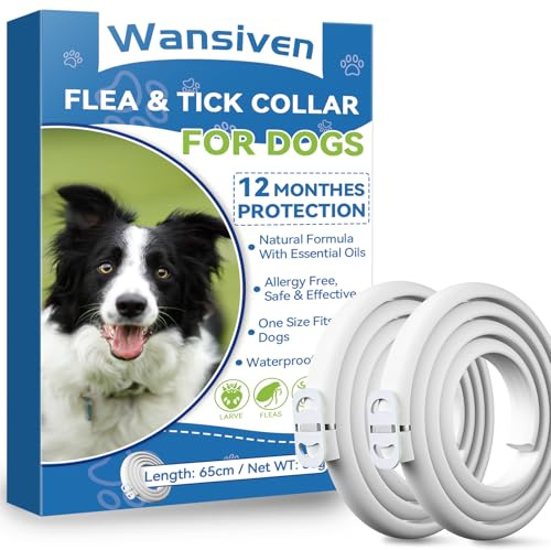 Wansiven Collier Anti Puces pour Chien, 65cm Réglable Collier Anti-Puces et Tiques pour Chiens et Imperméable, 12 Mois Protéger (2p)
