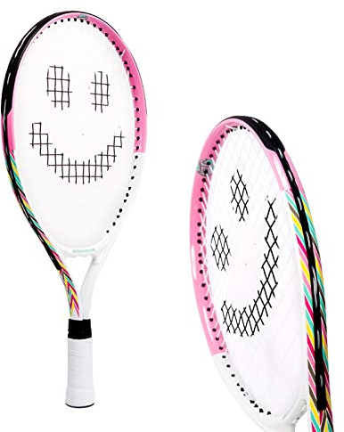 Kids Tennis Racket with Training Videos – 19 Inch Aluminum Youth Tennis Racket with Neoprene Handle for Children Age 5-12 – Learn Faster and Play Better by Street Tennis Club, Pink/White