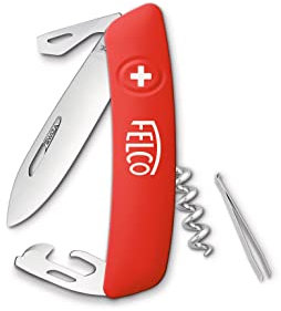 FELCO 503 Schweizer Taschenmesser (9 Funktionen, Klinge 75 mm, Messer inkl. Schlitzschraubendreher, Korkenzieher, Pinzette, Flaschenöffner, Dosenöffner, Klingenverriegelung), Rot