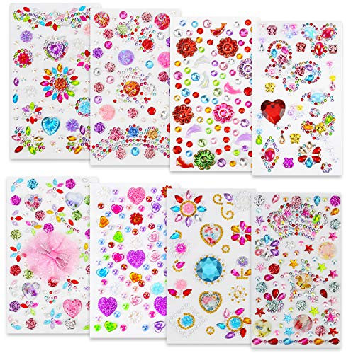 Hifot Glitzersteine Selbstklebend Strasssteine 8 Blatt, Acryl Edelsteine schmucksteine aufkleben für Kinder, Glitzersteine zum aufkleben für DIY Basteln Dekosteine (Zufälliger Stil)