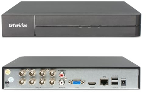 Evtevision DVR 8CH 5MP Lite pour CVI/CVBS/AHD/TVI, H.265+ DVR Vidéo Surveillance Enregistreur Vidéo avec Détection de Personne/Véhicule, Alerte par E-Mail, Accès à Distance