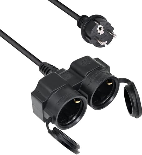 YIDE Verlängerungskabel 25m mit 2 Schuko-Steckdosen Outdoor, Doppel-Verlängerung für den Außenbereich IP44, 2 Schutzkontakt Buchsen, Gummi Stromkabel außen 3500 W, 2-Fach Verteiler mit Schutzkappe