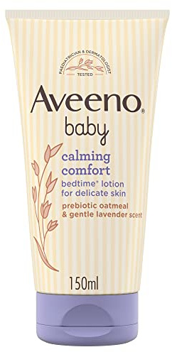 Aveeno Baby Calming Comfort Bedtime Lotion (1 x 150ml), Calming Lavender Scent & Prebiotic Oatmeal Baby Lotion, Gentle Formula, Hydrates and Helps Protect Delicate Skin, Moisturises Skin for 24 Hours