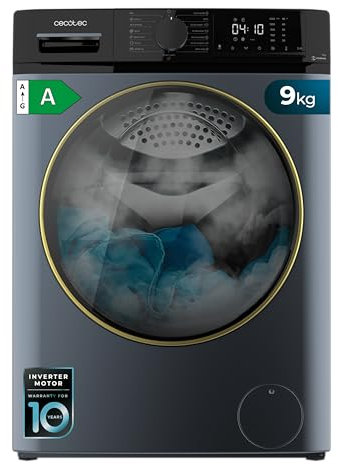Cecotec Lavatrice Carica Frontale 9kg Bolero Dresscode 9610 Inverter Blue Ice A. 2000W, 1400 Giri/Min, Funzione Vapore, Motore Inverter Plus, 15 Programmi, Ottimizza Livello Acqua, Display LCD