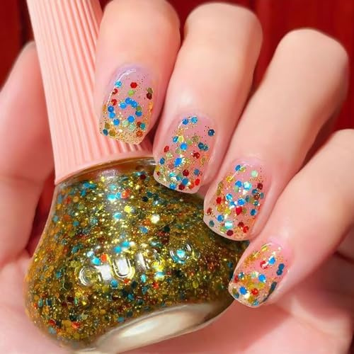 DouborQ Glitter Nail Polish Forest Green Glitter Translucent Long-lasting Sequins Nail Art Varnish (21)