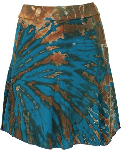 GURU SHOP Batik Hippie Minirock, Boho Sommerrock - Blau, Damen, Synthetisch