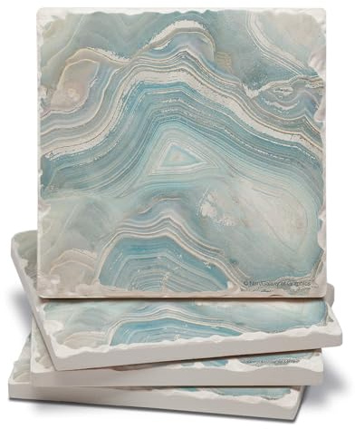 Thirstystone Agate in Blue 4 Pack Assorted Tumbled Tile Stone Coasters with Protective Cork Backing 4 Square Manufactured in The USA