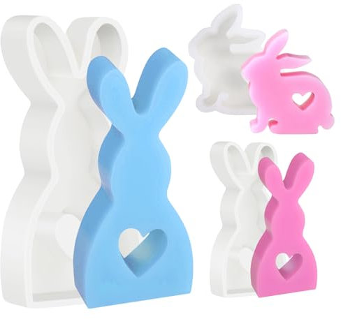 Påsk kanin silikonformar gjutform, 3D-kaninform för påsk, påskhare bakform, ljusform silikon påsk, påskhare silikonform för gips, sojavaxljus, hantverk (3 stycken)