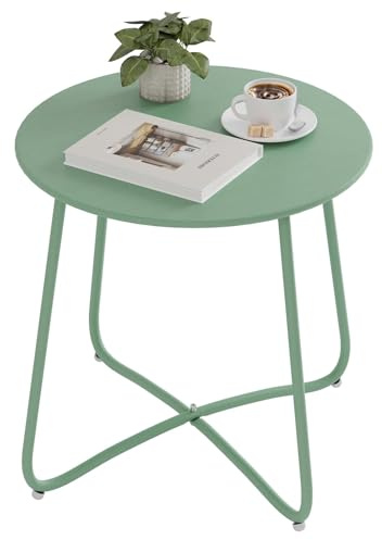 eSituro Trädgårdsbord, Soffbord, Rund Soffbord, Soffbord, Balkongbord, För Inomhus Och Utomhus, Terrass, Vardagsrum, Metall, Grön, Ø 48 x H45 cm