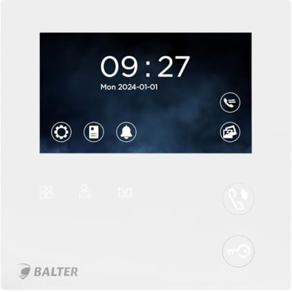 Balter EVO Mini 4.3 Monitor für Video Türsprechanlage mit Kamera und Klingel, 2-Draht Kompakt Zusatzmonitor Weiß mit LCD Farb-Display und Interkom Funktion für Video Türklingel