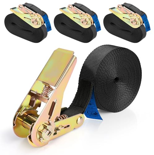 4Pcs Ratchet Tie Down Straps 6M X 25MM, Lytool Retractable Ratchet Straps 800kg Load Capacity for Motorcycle, Cargo, Trucks, Trailer, Luggage