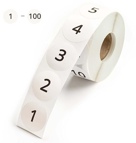 1-100 Numbered Stickers, 10 Repeating Sets, 1-Inch Consecutive Numbers, 1000 Labels Per Roll for Organization, Inventory, Crafts, and More