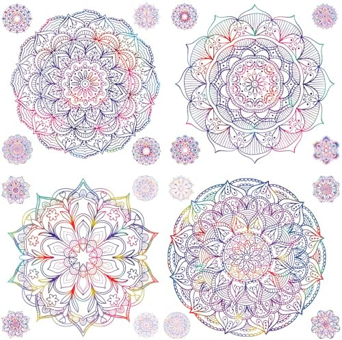 PLIGREAT 2 hojas de mandala púrpura pegatinas de pared de vinilo extraíble para dormitorio sala de estar yoga estudio fondo pared decoración de pared DIY arte creativo bohemio hogar interior