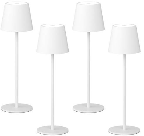 081 Store - 4 PEZZI LAMPADA DA TAVOLO SENZA FILI RICARICABILE BIANCHE, LAMPADA DA TAVOLO LED DIMMERABILE E CON 3 TONALITà DI LUCE, DIMMERABILE 3000-65000K ED IMPERMEABILE IP54