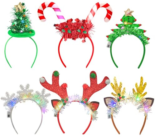 wokdsbl 6 Pack Light Up Christmas Headbands for Adults and Kids