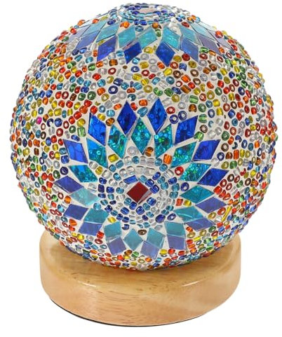MUCKLILY Lampe Bohème Colorée En Verre Baroque, Veilleuse Turque Décorative, Lampe De Table En Verre Bleu, Ambiance Romantique Pour Chambre Et Salon, Éclairage Doux