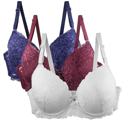Lot de 3 Soutien Gorge Brassière Femme Dentelle avec Armature Femme Sexy Soutien-Gorge Couleurs Pures Lingerie Française Bralette Classique de Base Casual Bra a La Mode