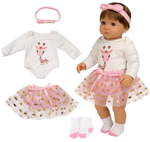 Ropa para Muñecas Bebé, Ropa Muñeca Reborn 35-43 Cm, Ropa de Muñecas para New Born Baby Doll, Ropa Bebe Reborn, con Body de Jirafa, Falda abullonada, Diadema, Calcetines, Niñas Cumpleaños