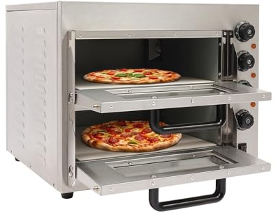 Horno de pizza de 3000 W, horno profesional de doble cámara, horno de pizza de acero inoxidable, horno de pizza eléctrico para la encimera, cocinas domésticas, restaurantes, pizzerías