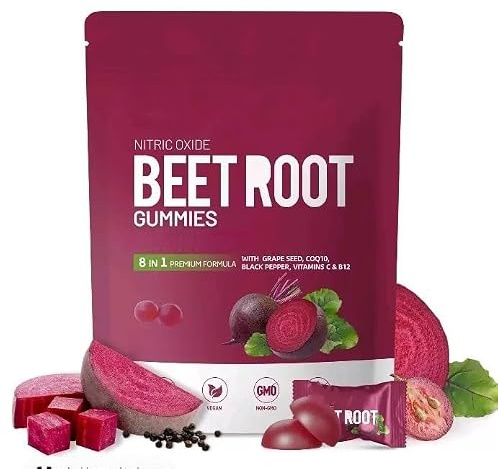 Rödbetsgummi – 8-i-1 Hjärt- Och Cirkulationsstöd Med CoQ10, Druvkärnor, L-arginin, B12, Vitamin C