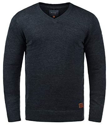 BLEND BHLasse Homme Pull en Maille Fine Pull avec col en V Mélange de Coton Regular Fit, Taille:XL, Couleur:Navy (70230)