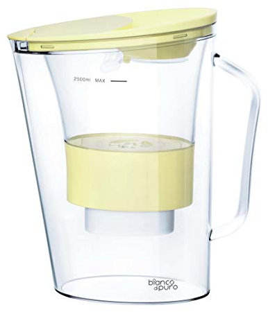 Wasserfilter Kanne Aqualita - mit Erinnerungsfunktion Smartphone-App - 2,5 Liter- Filter zur Reduzierung von Kalk, Chlor, Blei, Kupfer, Pestizide & Herbizide im Wasser - bianco di puro ® - Lemon