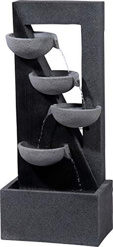 dobar® 96190e Vulcanus Design Gartenbrunnen Groß 4 Schalen| LED Beleuchtung | Outdoor Wasserfall Polyresin | Wasserspiel Kunststein | Springbrunnen für Garten/Terrasse/Balkon | 40 x 25 x 91,5 cm