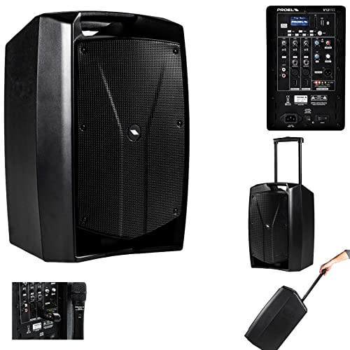 PROEL V12FREE - Sistema audio completo alimentato a batteria, Cassa Attiva Monitor Diffusore bi-amplificato a 2 vie da 400W di Picco, Nero (V12FREE)