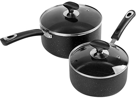 RATWIA Nonstick Saucepan Set - 2 Quart and 3 Quart,Ultra Non Stick Sauce Pan Small Pot with Glass Lid,Great for Home Kitchen Restaurant,Black
