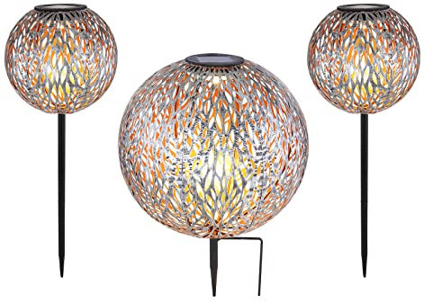 meineWunschleuchte LED-solkulor av metall i set om 3 – Ø 18 cm och 27 cm – effektiva ljusspel tack vare ornament
