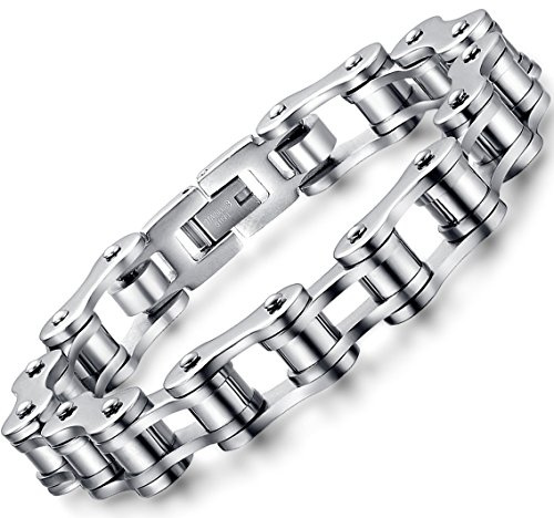 OSTAN Bracelet pour homme en acier inoxydable - Chaîne de vélo - Chaîne à maillons (argent, 20)
