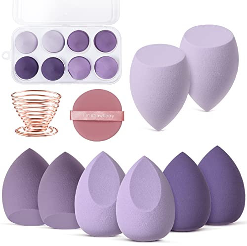 AUAUY 8 PCS Make up Schwamm Set, Foundation Blending Beauty Sponge, Beauty Makeup Schwämme Blender für Flüssigkeit Foundation Puder Sonnenschutz und Creme mit 1 Schwammhalter, 1 Puderquaste
