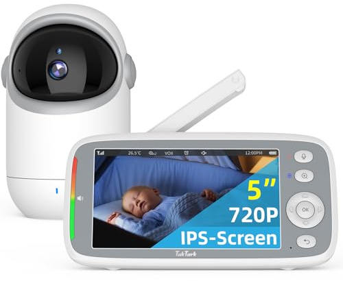 TakTark Baby Monitor, 5 720P IPS Baby Monitor Video e Audio, 3050mAh Telecamera Bambini con Monitor VOX, Visione Notturna, Conversazione Bidirezionale, Allarme Temperatura