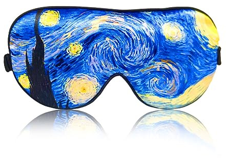 Van Gogh Masque de sommeil pour les yeux,Masque pour les yeux doux et confortable,2 paires de bouchons d'oreille,Masque pour les yeux pour dormir avec pochette pour les voyages (nuit étoilée)