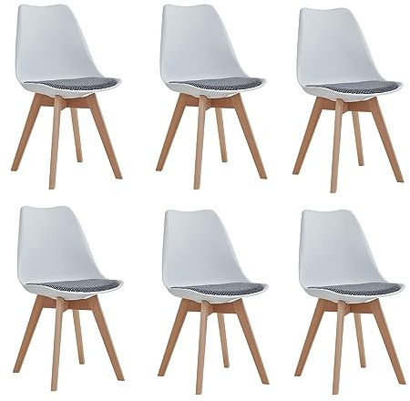 EGOONM Juego de 6 Sillas de Comedor, Sillas de Cocina con Cojín Acolchado de Lino, Nordicas Sillas para Cocina, Oficina, Sala de Estar (Blanco-GZ)