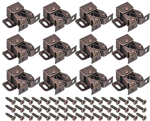 QUARKZMAN 24 Juegos Doble Rodillo Cierre Gabinete Pestillo Herraje Accesorio para Gabinete Alacena Armario Muebles Puerta, Retro Cobre