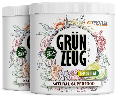 Superfood Drink Pulver ZITRONE-LIMETTE 2x300g - natürliche Vitamine, Mineralstoffe & Antioxidantien - das Beste aus über 40 Sorten Obst, Gemüse, Algen und Gräsern - GRÜNZEUG Smoothie Pulver 100% vegan