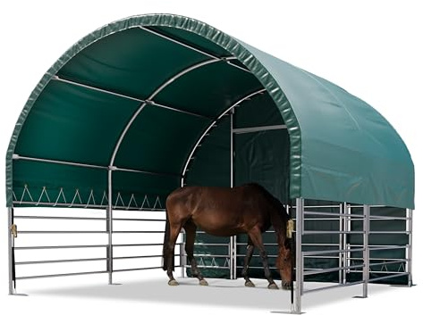 Weidezelt 4x4 m PVC Plane 2300 Newton Unterstand für Pferde Offenstall Weidehütte - für Erduntergrund - vorn offen - grün