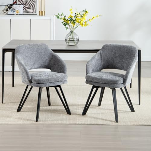 chairus Lot de 2 Chaises de Salle à Manger en Chenille Chaise Pivotante pour Bureau Fauteuil Salon avec Pieds en Métal, Gris