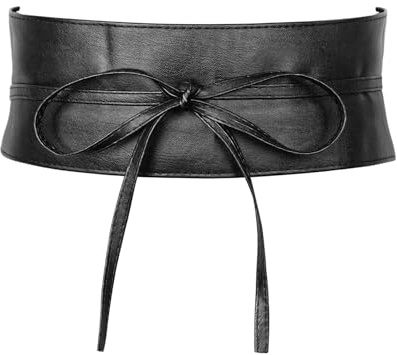 MILAKOO Dam Brett Mjukt PU Läderbälte Dragsko Brett Dambälte Obi Slips Brett Midjeband Wrap Slips Bälte för Bröllopsfest Klänning, Svart, 248cm/97.6'' (M)