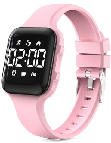 Children Simple Fitness Tracker Watch, Digital Step Counter Sport Watch, Waterproof Wristwatch, with Pedometer Alarm Clock Calendar for Kids Boy Girl Students (Pink)