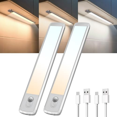 TANSOOL+ Lampe LED Rechargeable, Lumière Détecteur de Mouvement Interieur, 3 Températures de Couleur, USB-C Eclairage Lampe de Placard sans Fil pour Armoire, Placard, Escalier (21cm, 2 Pièce)