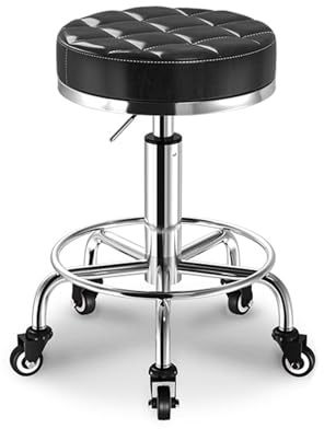 PU-läder Rund Rullande Pall med Hjul Höjdjusterbar 46-58cm Snurrpall, 360° Roterbar, Sits i Konstläder, Perfekt för Kontor, Salong, Spa eller Hem(Black)